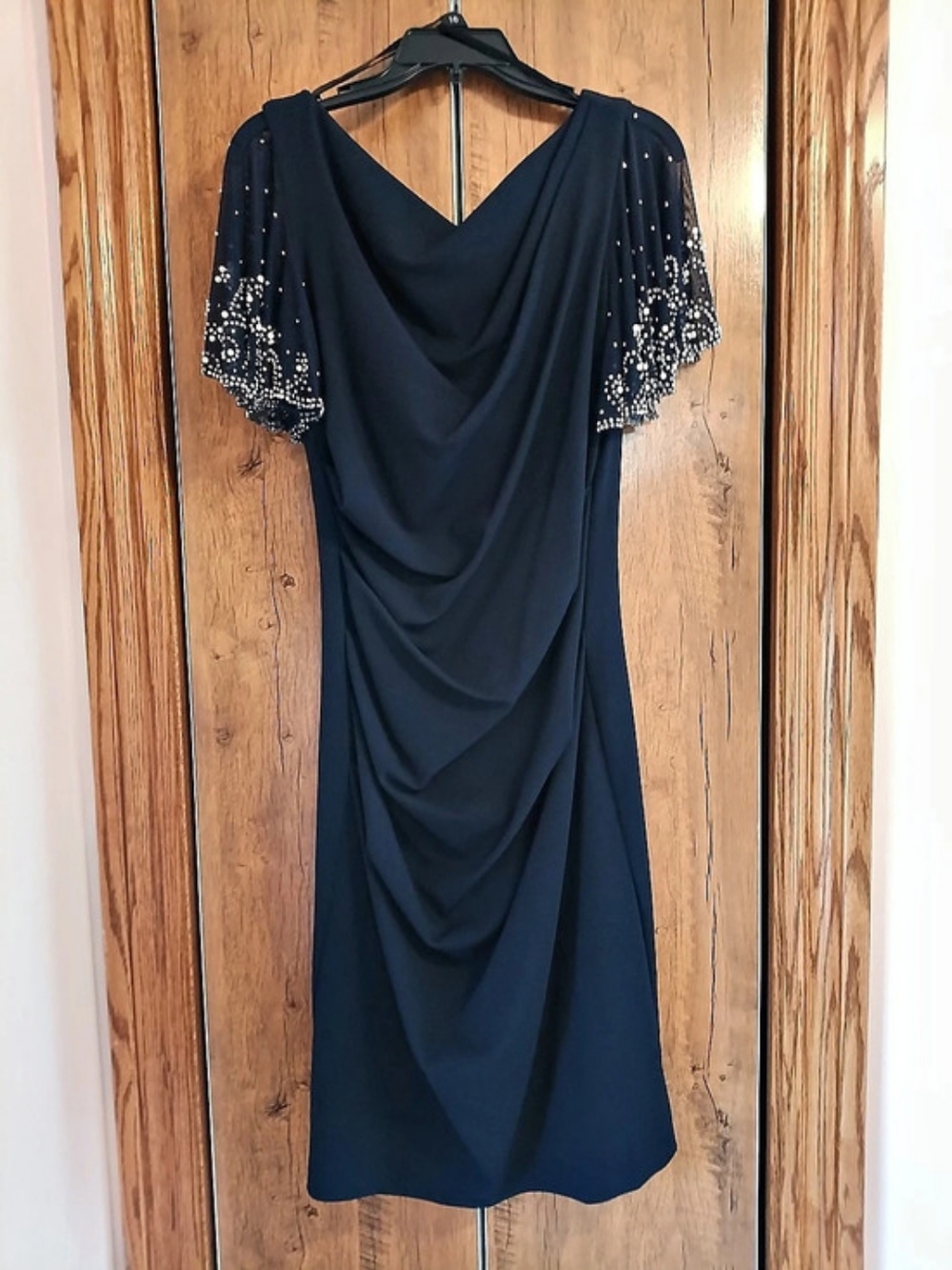 ZARA Embellished Sleeve Midi Dress Black Size 12 NWT
